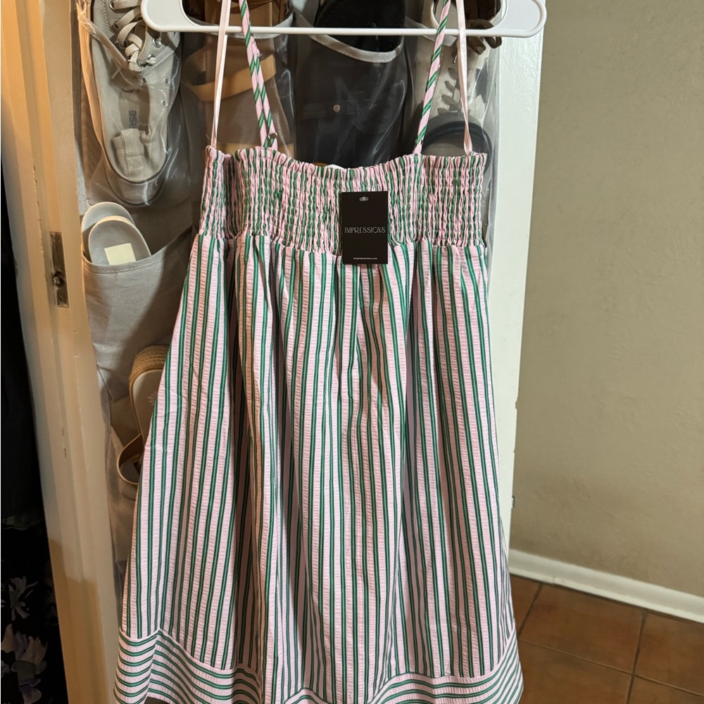 Impressions Pink and Green Striped Dress